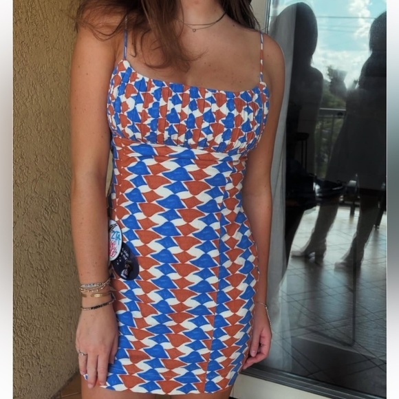 ❤️ NWT The Ophelia Sleeveless Linen Slim Mini Dress by Maeve Blue Floral Wave 12 - Picture 3 of 9